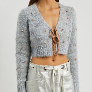 Free People Twinkle Embellished Cropped Cardi in Grey